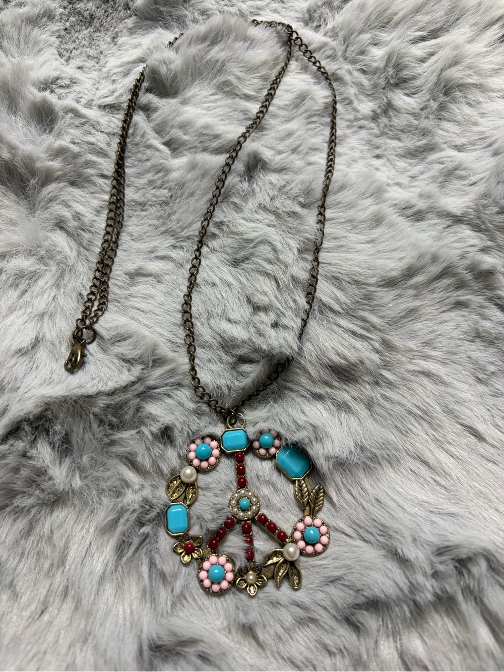 Boho Peace Sign Pendant Necklace in Turquoise & Pink - - Picture 8 of 9